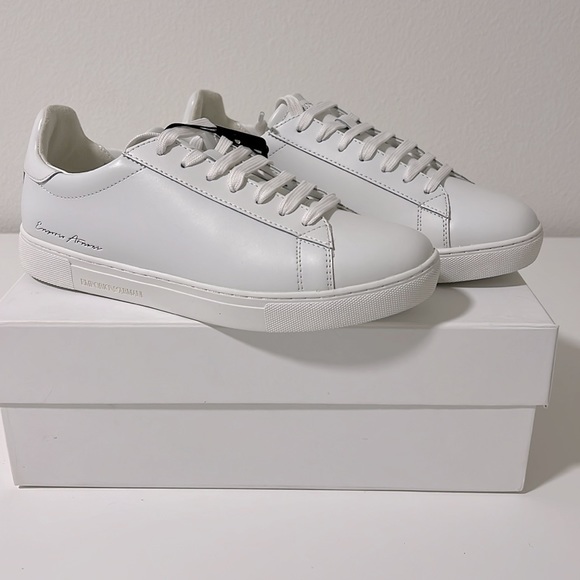 NWT NIB new Emporio Armani Supple leather white sneakers w/ signature EU 39 US 9 - Picture 14 of 14